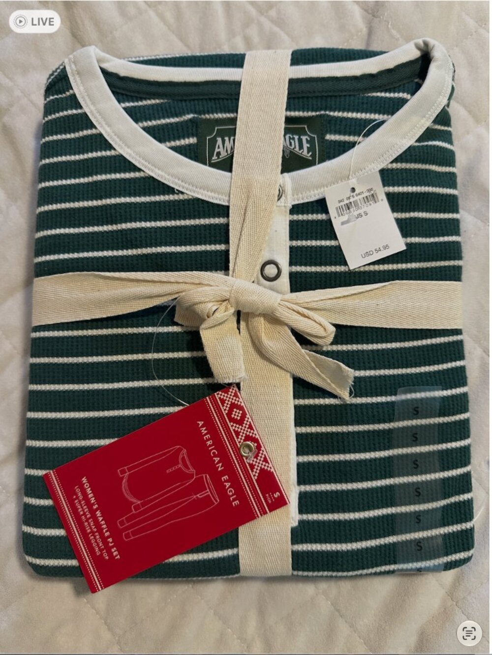 American Eagle Green White Stripe Waffle Pajama Set S NWT